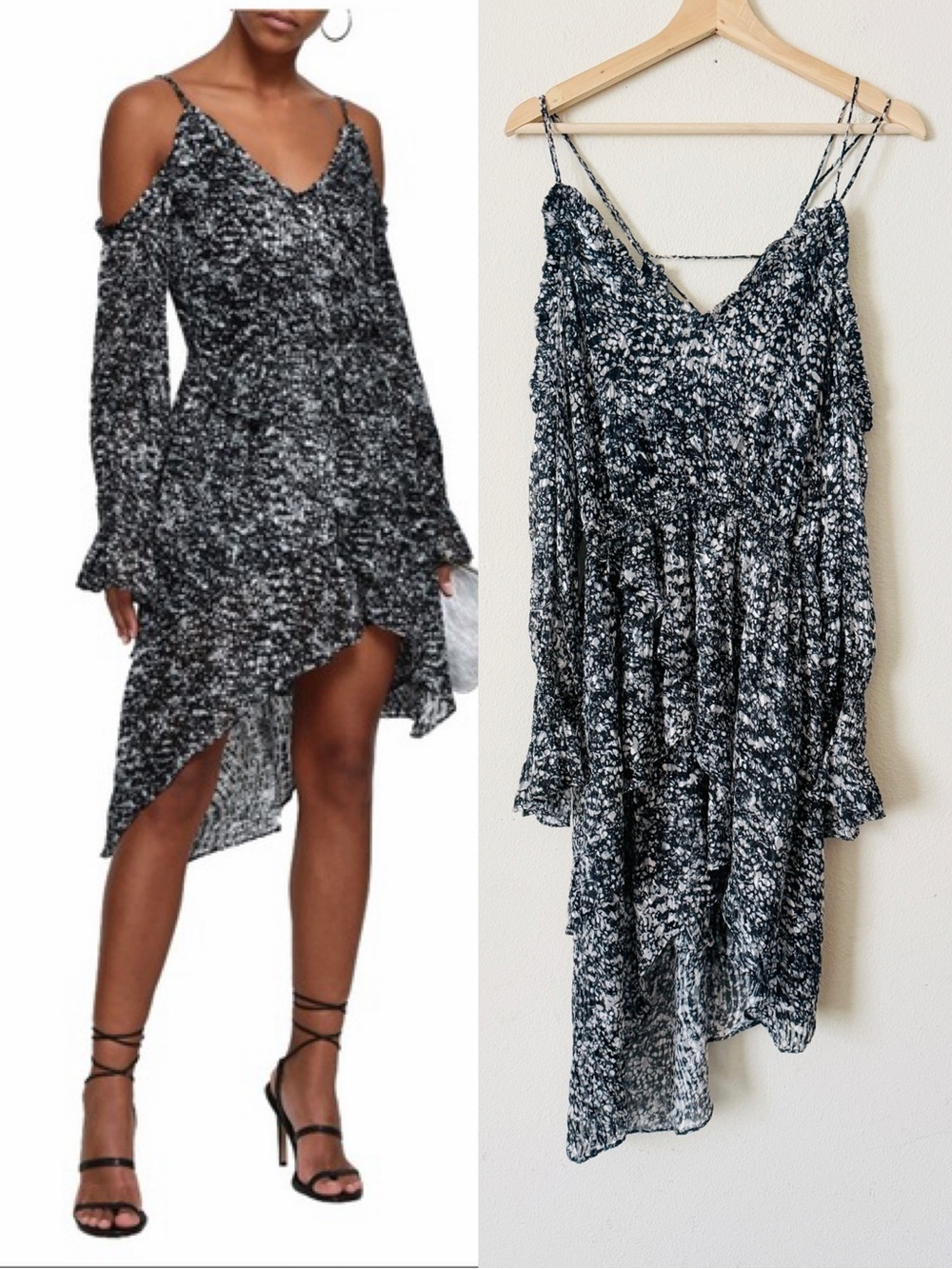 IRO SIZE 36 Eloma cold shoulder long sleeve asymmetrical hem printed mini dress